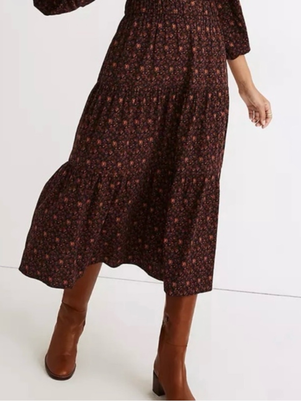 Madewell Size XS Tiered Midi Skirt Orchard Floral Calico Print Prairie Boho